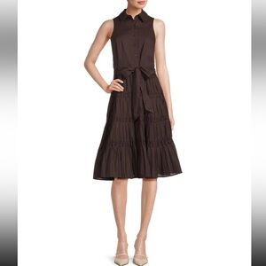 ANNE KLEIN BUTTON DOWN CHOCOLATE BROWN COLLARED MIDI DRESS